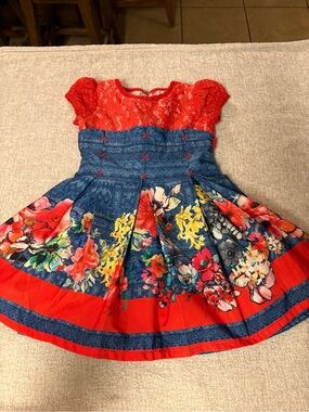 Toddler girls vintage My Baby Red Lace Top Floral Skirt‎ Dress